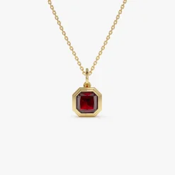 14K Asscher Cut Bezel Set Garnet Necklace