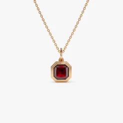 14K Asscher Cut Bezel Set Garnet Necklace