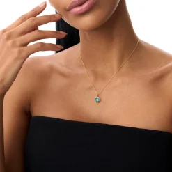 14K Asscher Cut Bezel Set London Blue Topaz Necklace