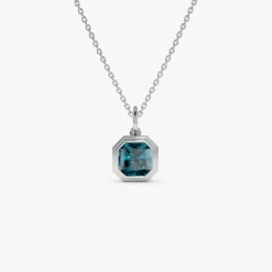 14K Asscher Cut Bezel Set London Blue Topaz Necklace