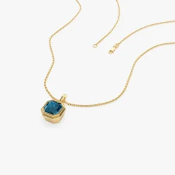 14K Asscher Cut Bezel Set London Blue Topaz Necklace