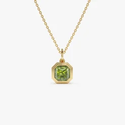 14K Asscher Cut Bezel Set Peridot Necklace