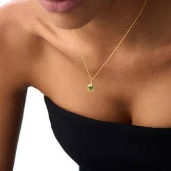 14K Asscher Cut Bezel Set Peridot Necklace