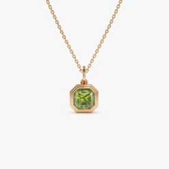 14K Asscher Cut Bezel Set Peridot Necklace