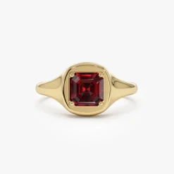 14K Asscher Cut Garnet Signet Ring
