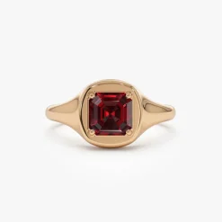 14K Asscher Cut Garnet Signet Ring