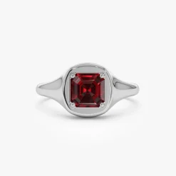 14K Asscher Cut Garnet Signet Ring
