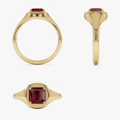 14K Asscher Cut Garnet Signet Ring