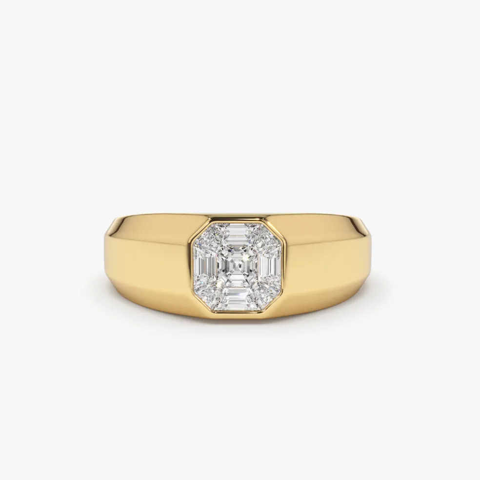 14k Asscher Cut Illusion Mosaic Solitaire Pinky Ring