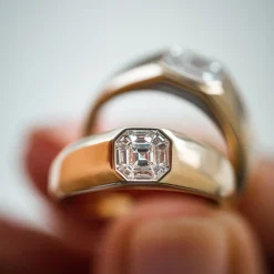 14k Asscher Cut Illusion Mosaic Solitaire Pinky Ring