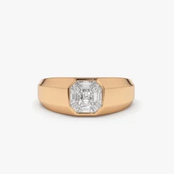 14k Asscher Cut Illusion Mosaic Solitaire Pinky Ring