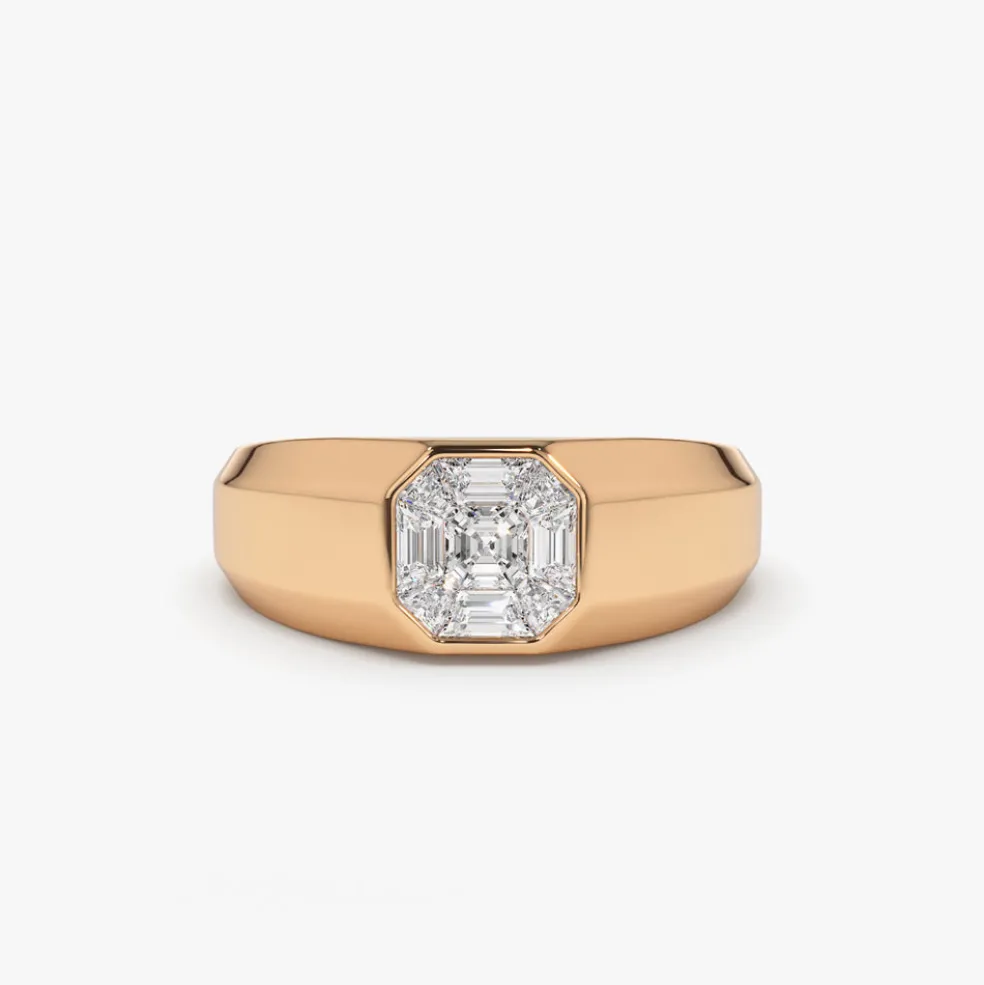 14k Asscher Cut Illusion Mosaic Solitaire Pinky Ring