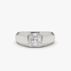 14k Asscher Cut Illusion Mosaic Solitaire Pinky Ring