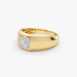 14k Asscher Cut Illusion Mosaic Solitaire Pinky Ring