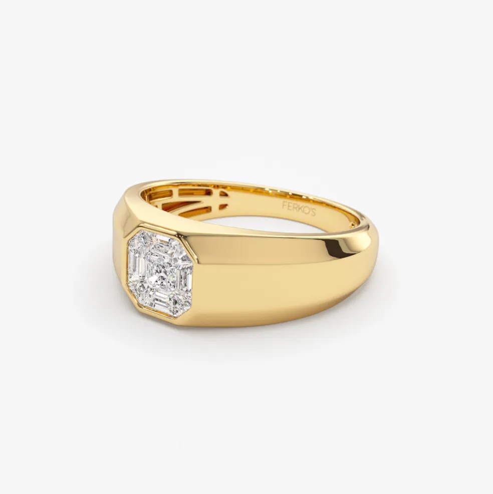 14k Asscher Cut Illusion Mosaic Solitaire Pinky Ring
