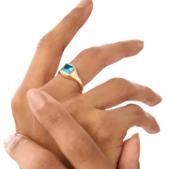 14K Asscher Cut London Blue Topaz Signet Ring
