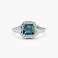 14K Asscher Cut London Blue Topaz Signet Ring