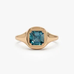 14K Asscher Cut London Blue Topaz Signet Ring