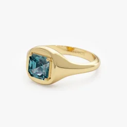 14K Asscher Cut London Blue Topaz Signet Ring