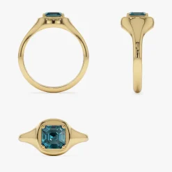 14K Asscher Cut London Blue Topaz Signet Ring