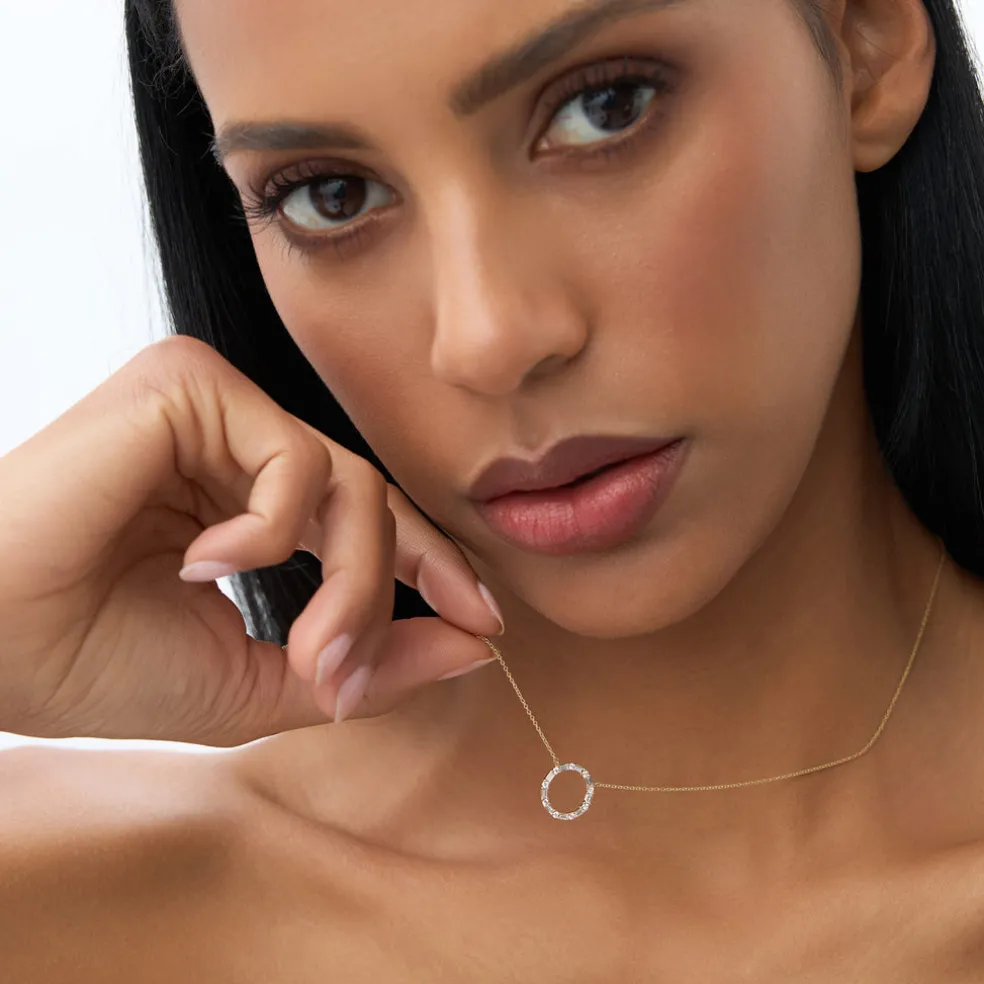 14k Baguette & Round Diamond Circle Necklace
