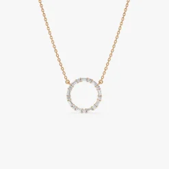 14k Baguette & Round Diamond Circle Necklace