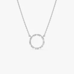 14k Baguette & Round Diamond Circle Necklace