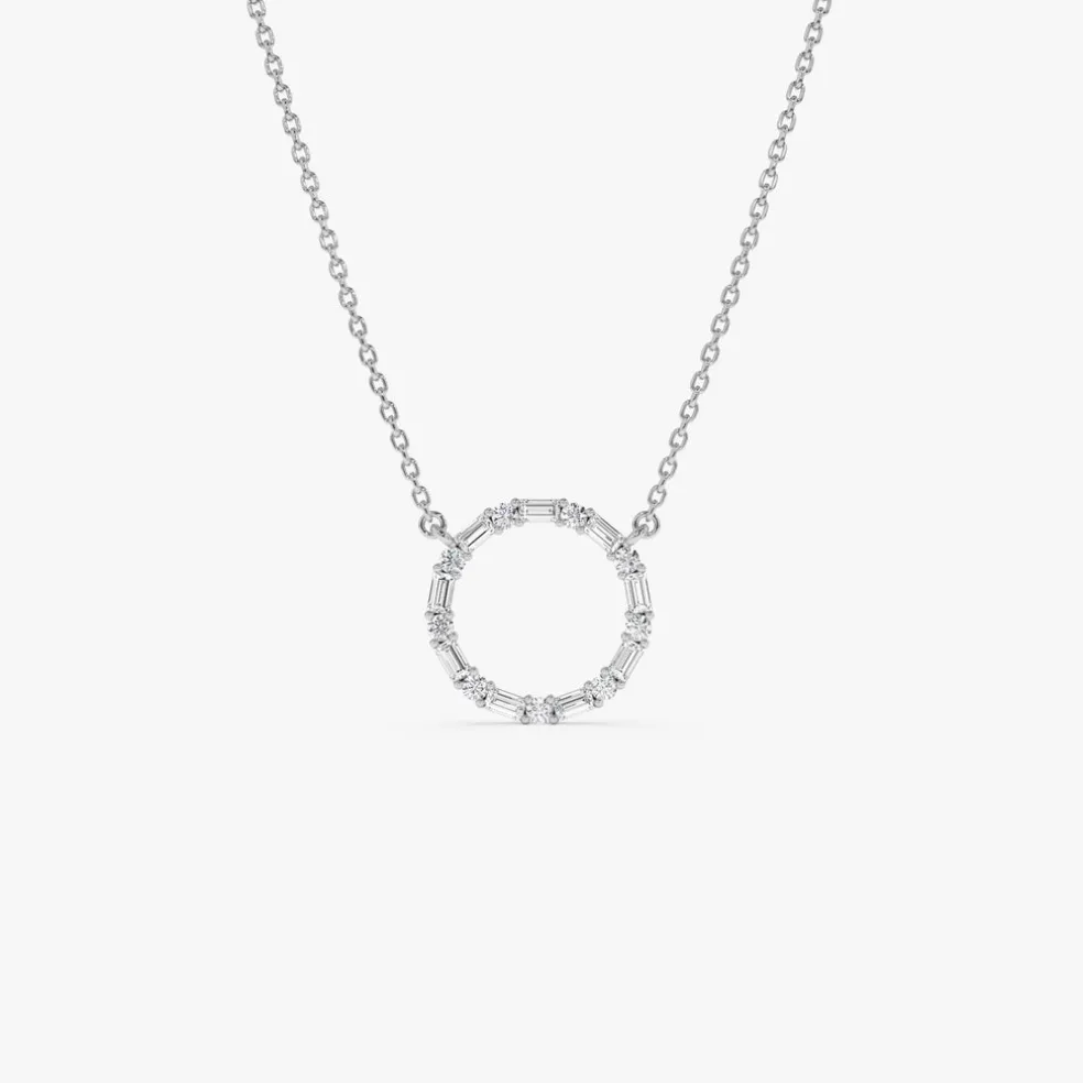 14k Baguette & Round Diamond Circle Necklace