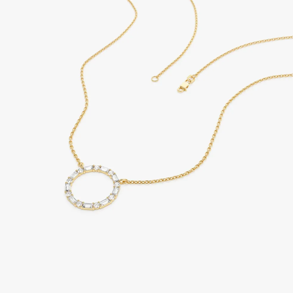 14k Baguette & Round Diamond Circle Necklace