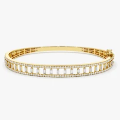 14K Baguette & Round Diamond Bangle Bracelet