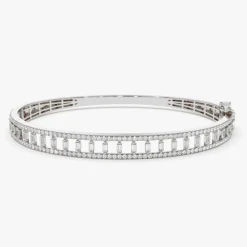 14K Baguette & Round Diamond Bangle Bracelet