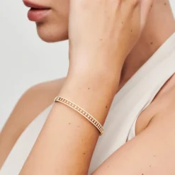 14K Baguette & Round Diamond Bangle Bracelet