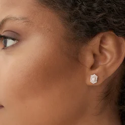 14k Baguette & Round Diamond Hexagon Studs