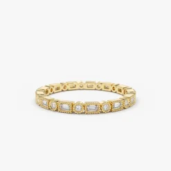 14K Baguette & Round Diamond Milgrain Bezel Full Eternity Ring