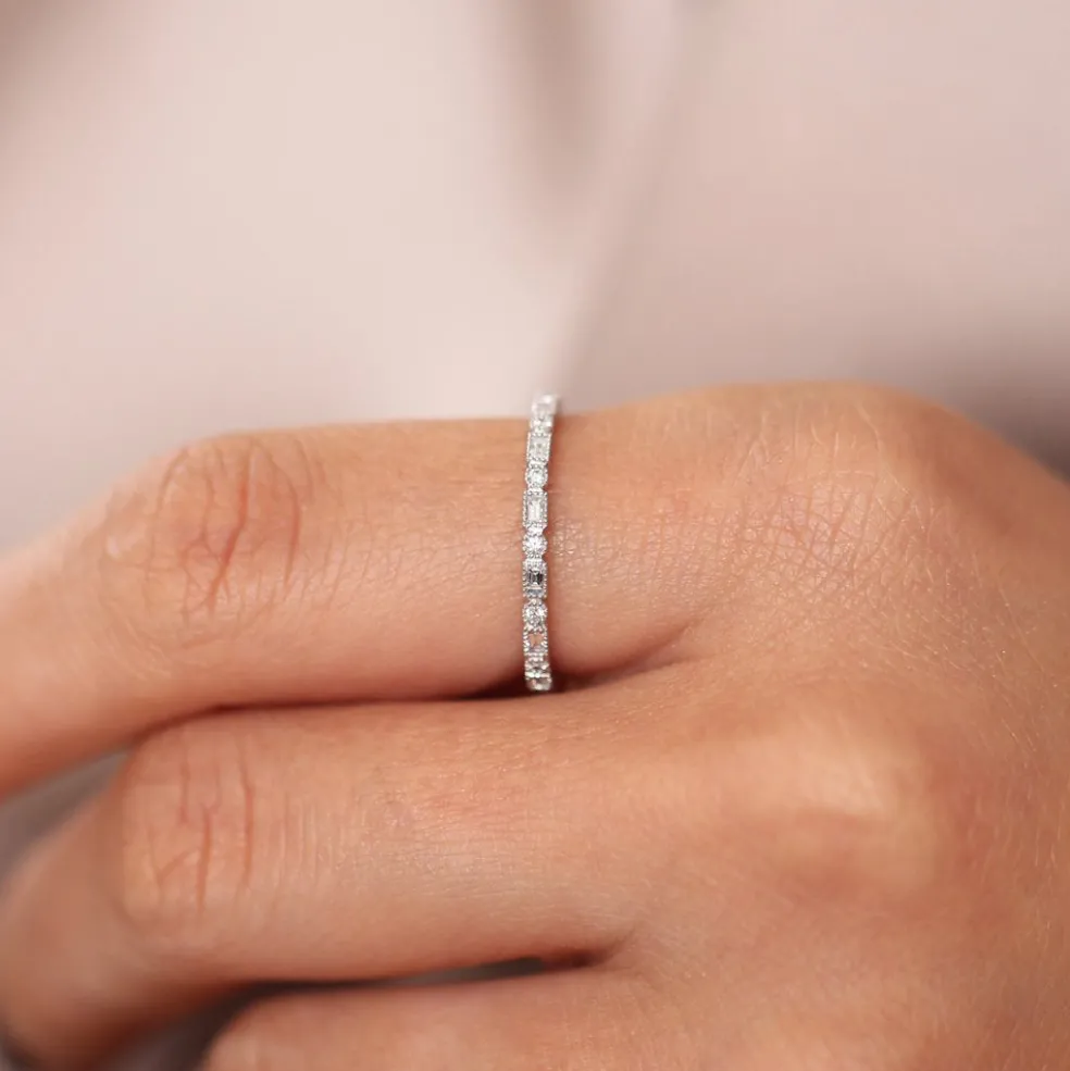 14K Baguette & Round Diamond Milgrain Bezel Full Eternity Ring