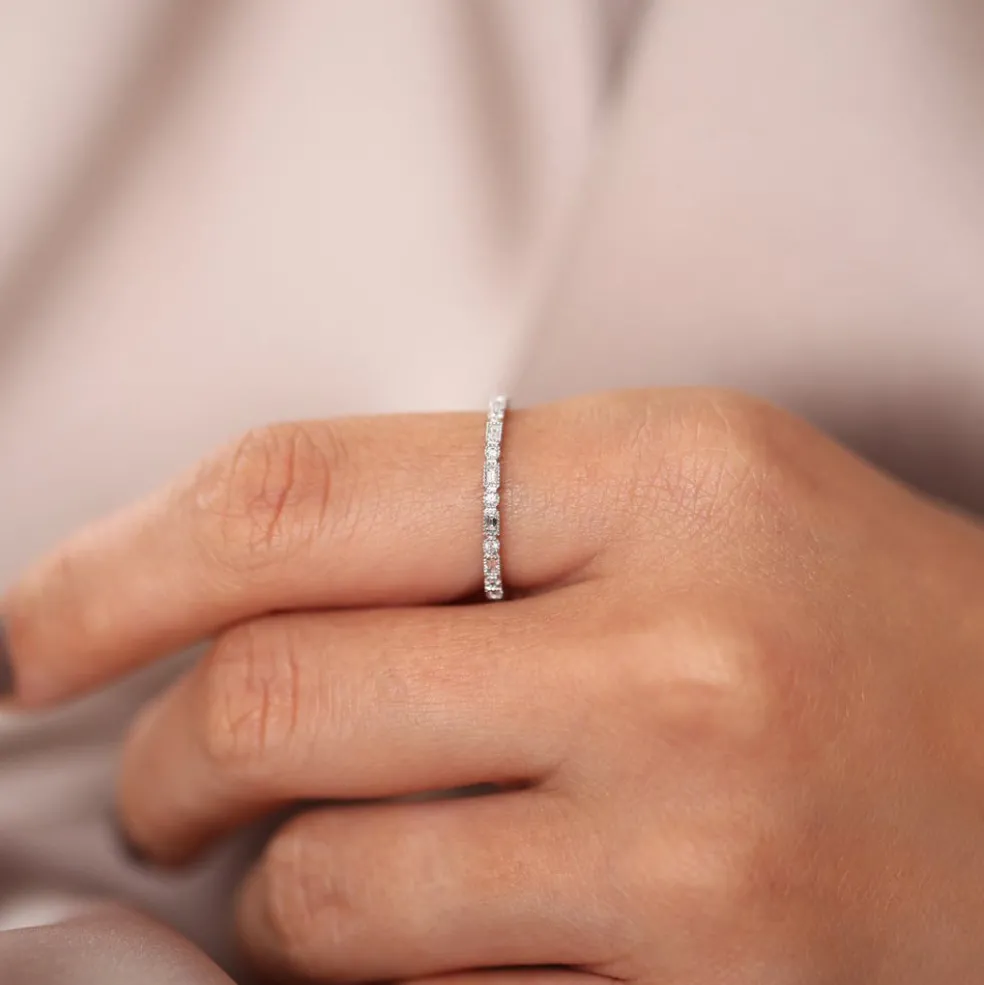 14K Baguette & Round Diamond Milgrain Bezel Full Eternity Ring