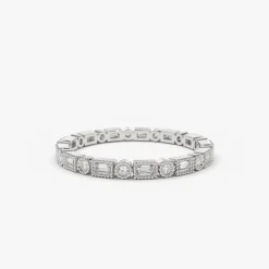 14K Baguette & Round Diamond Milgrain Bezel Full Eternity Ring