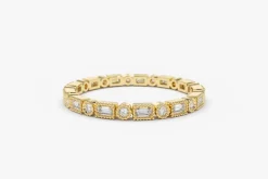 14K Baguette & Round Diamond Milgrain Bezel Full Eternity Ring