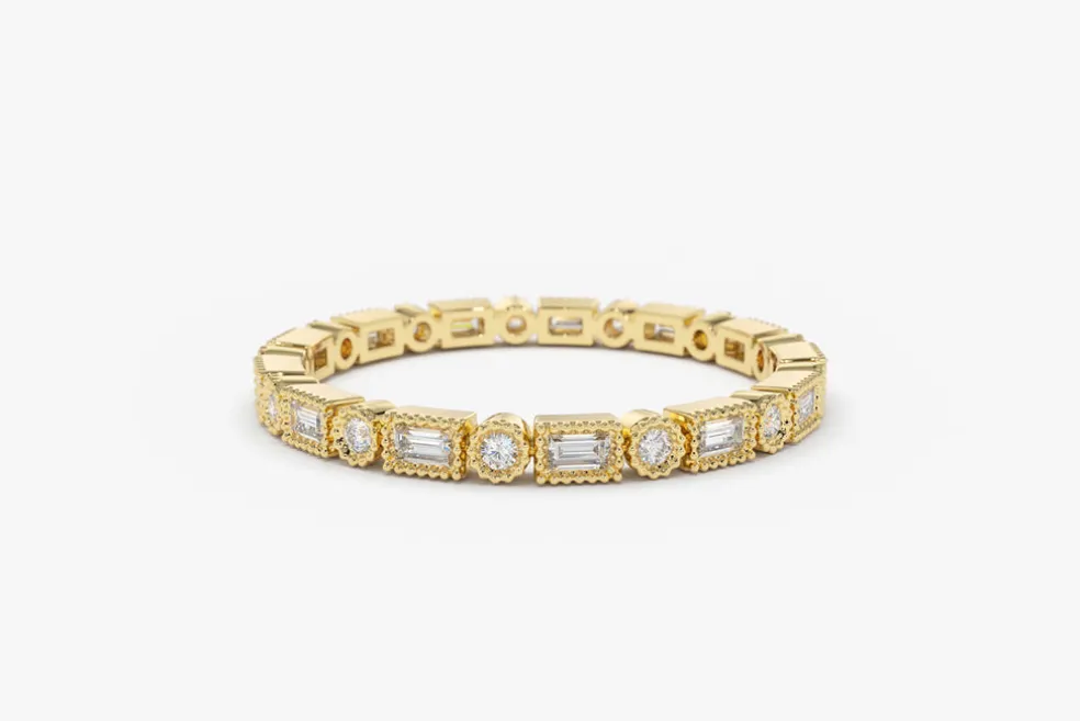 14K Baguette & Round Diamond Milgrain Bezel Full Eternity Ring