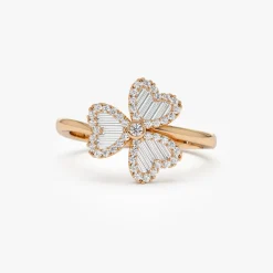 14k Baguette & Round Diamond Flower Ring