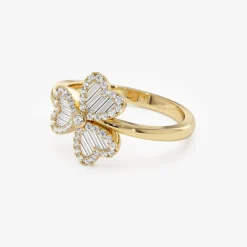 14k Baguette & Round Diamond Flower Ring