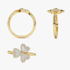 14k Baguette & Round Diamond Flower Ring