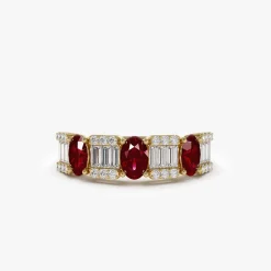 14K Baguette & Round Diamond with Genuine Ruby Ring