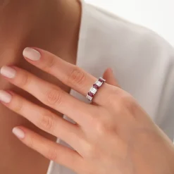 14K Baguette & Round Diamond with Genuine Ruby Ring