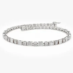 14k Baguette & Round Natural Diamond Tennis Bracelet