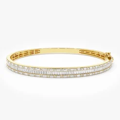 14k Baguette and Round Brilliant Micro Pave Statement Bangle Bracelet