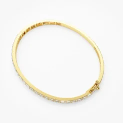 14k Baguette and Round Brilliant Micro Pave Statement Bangle Bracelet