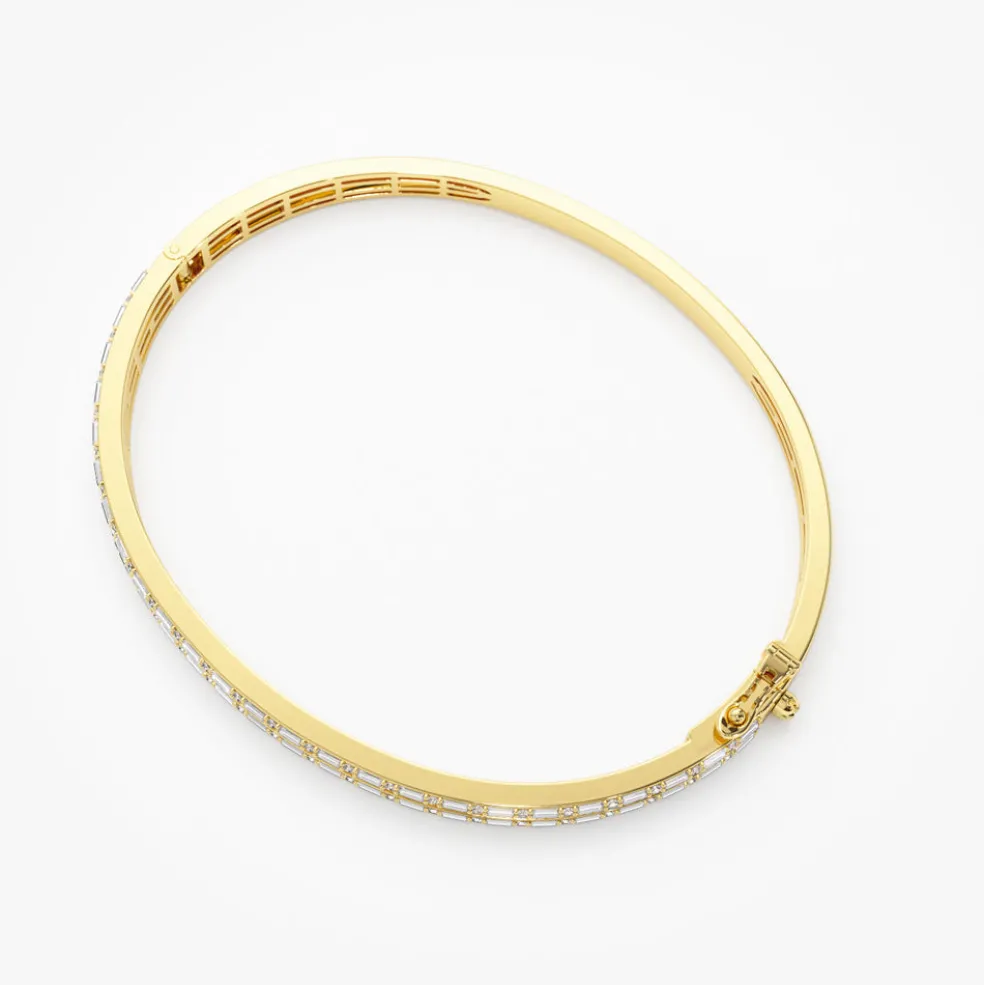 14k Baguette and Round Brilliant Micro Pave Statement Bangle Bracelet