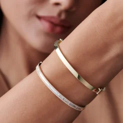 14k Baguette and Round Brilliant Micro Pave Statement Bangle Bracelet