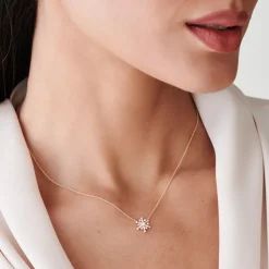 14k Baguette and Round Diamond Snowflake Necklace